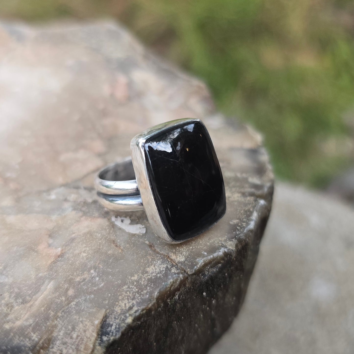 Black Tourmaline Hand-Forged Sterling Silver Ring #2
