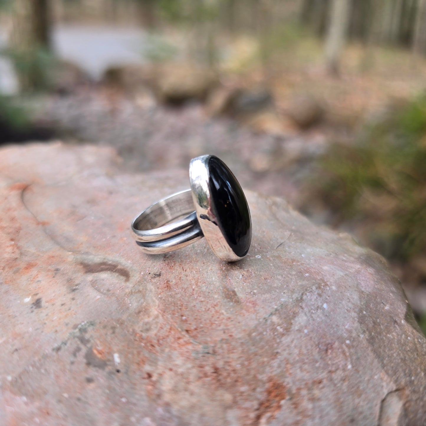 Black Tourmaline Hand-Forged Sterling Silver Ring #1