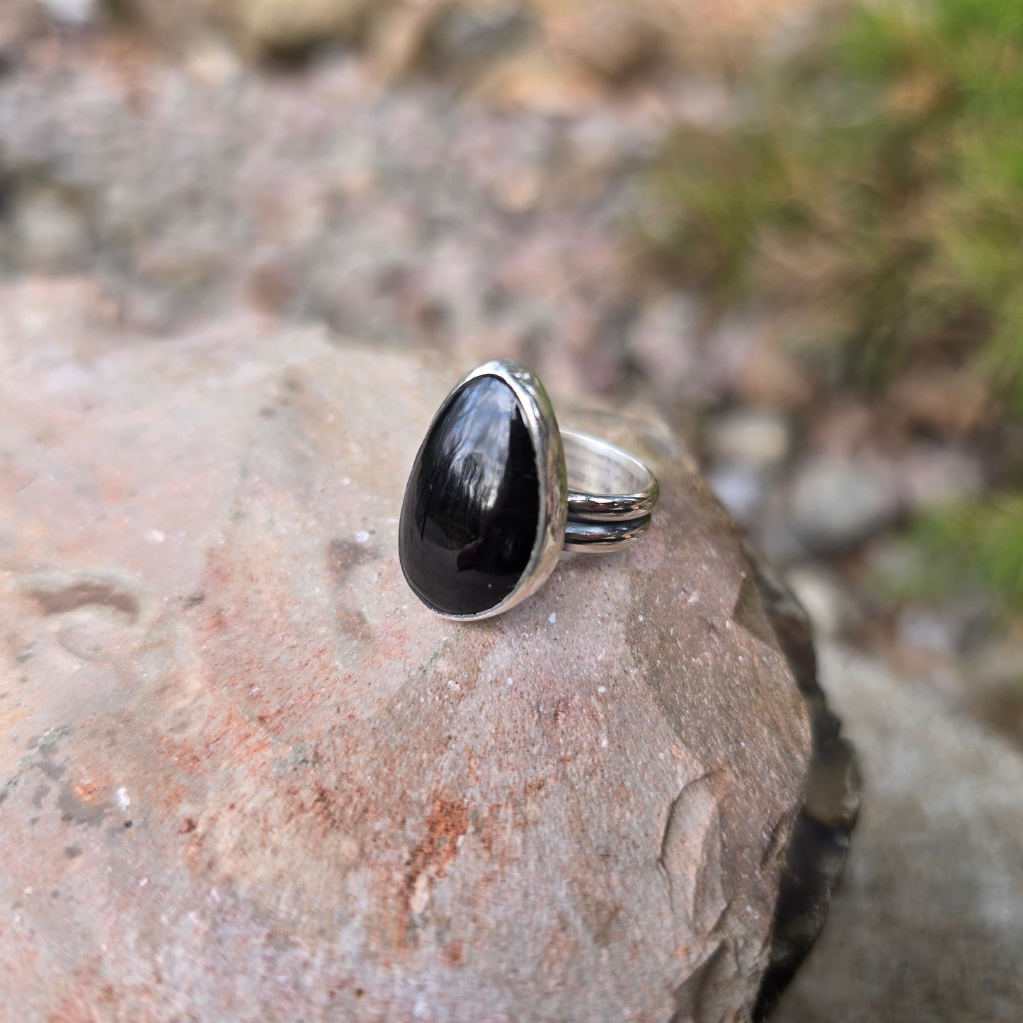 Black Tourmaline Hand-Forged Sterling Silver Ring #1