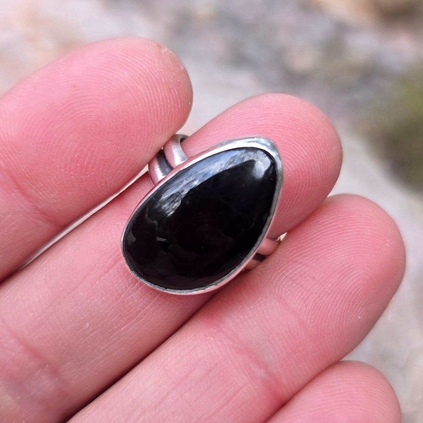 Black Tourmaline Hand-Forged Sterling Silver Ring #1