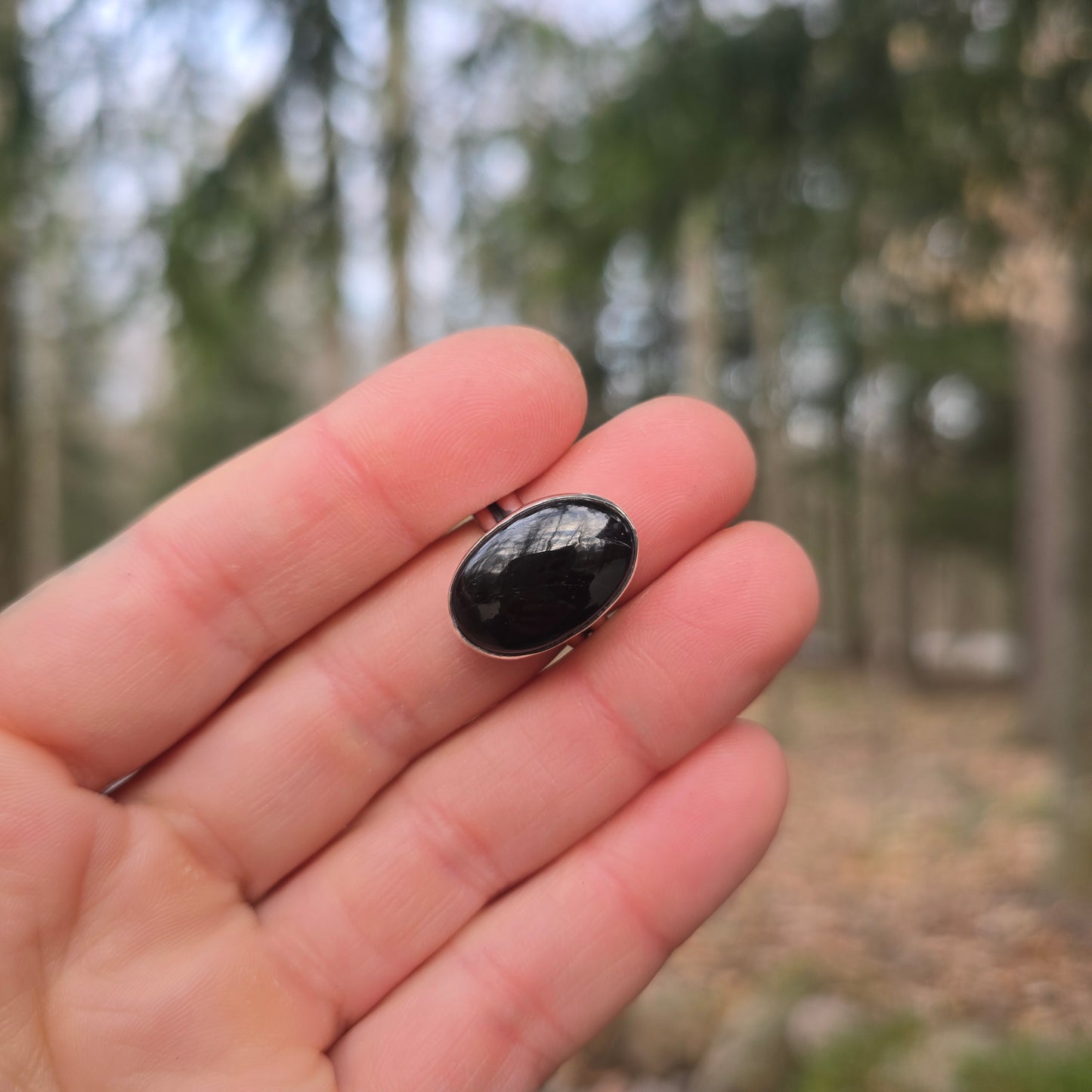 Black Tourmaline Hand-Forged Sterling Silver Ring #5