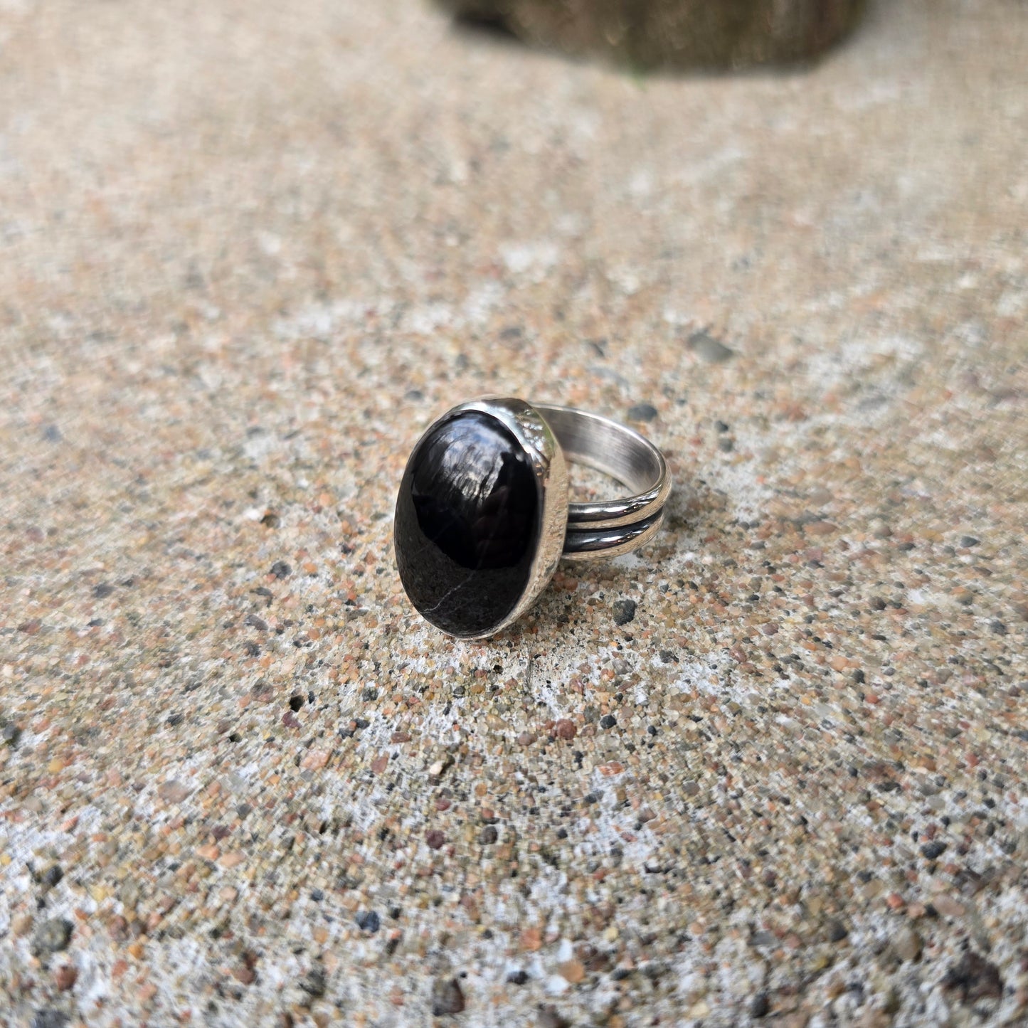 Black Tourmaline Hand-Forged Sterling Silver Ring #5