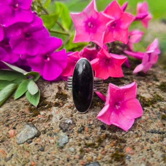 Black Tourmaline Five Band Hand-Forged Sterling Silver Ring