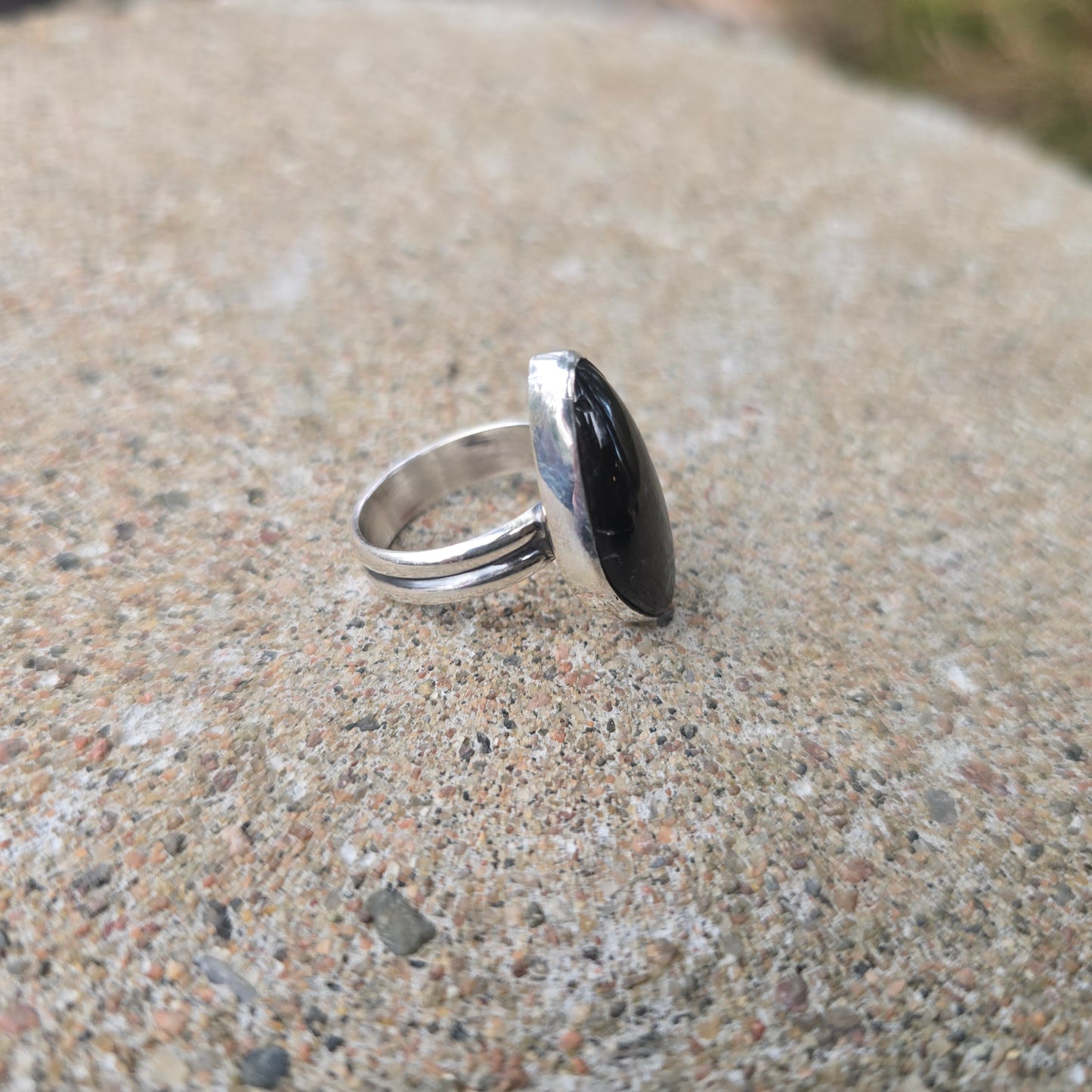 Black Tourmaline Hand-Forged Sterling Silver Ring #3