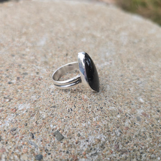 Black Tourmaline Hand-Forged Sterling Silver Ring #3