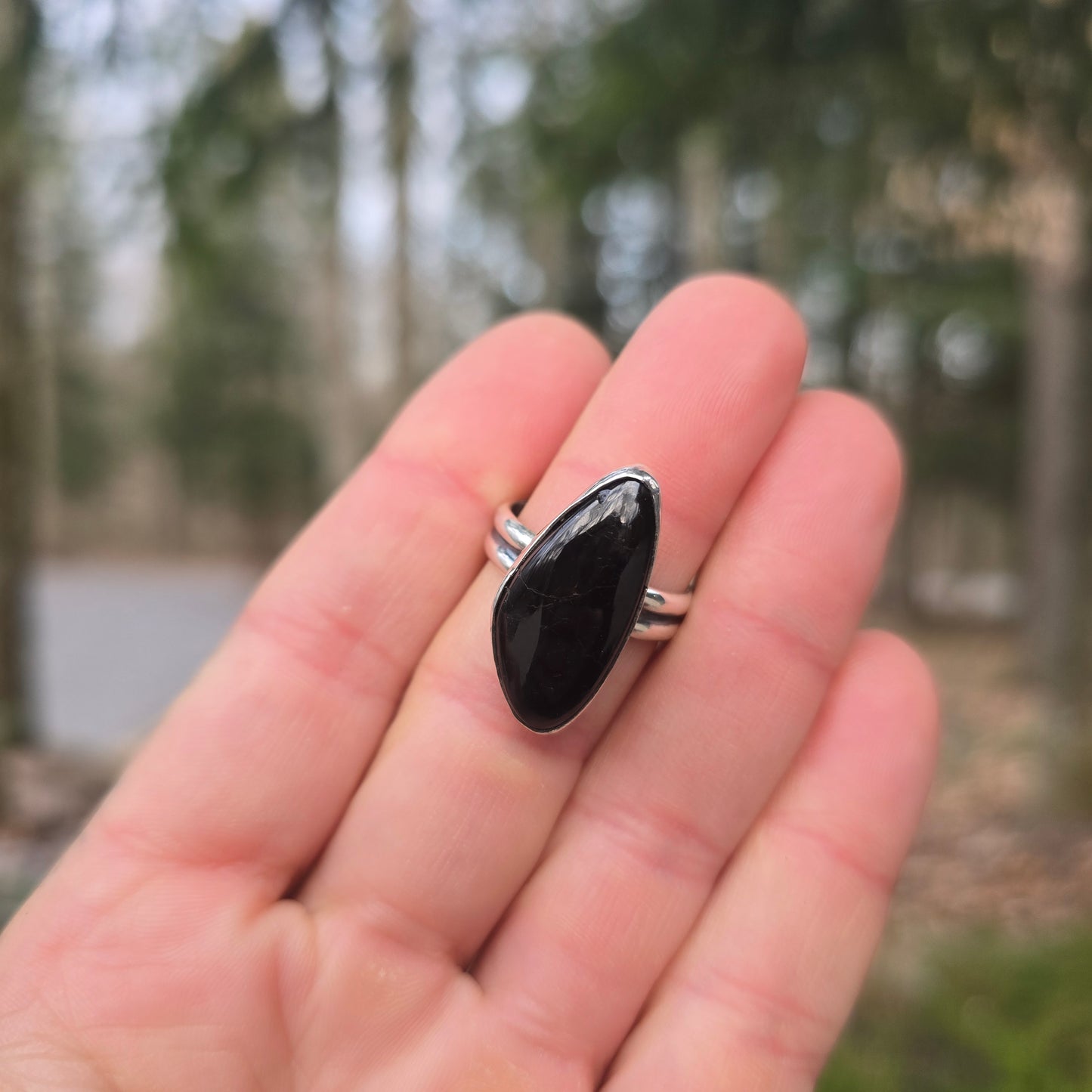 Black Tourmaline Hand-Forged Sterling Silver Ring #3