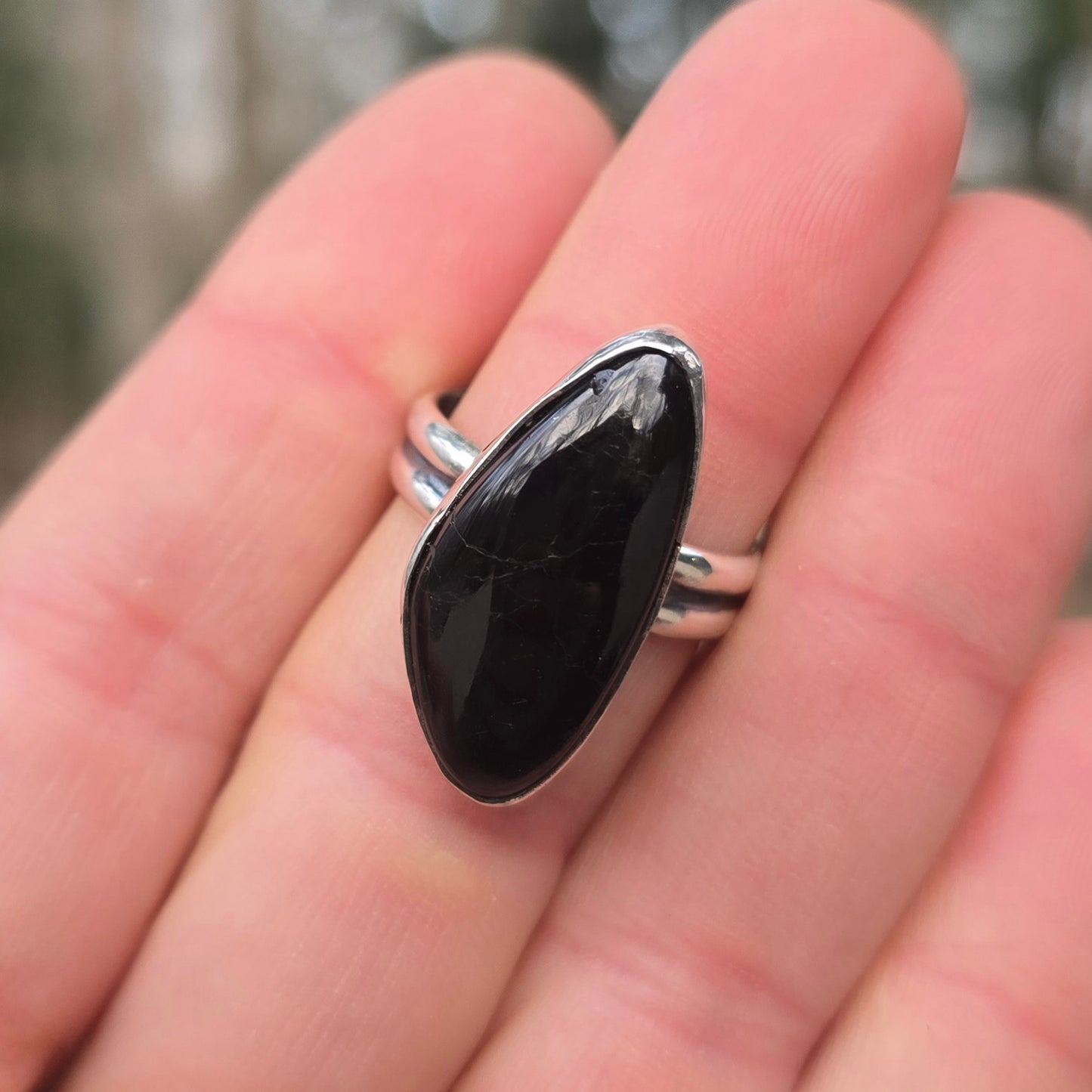 Black Tourmaline Hand-Forged Sterling Silver Ring #3