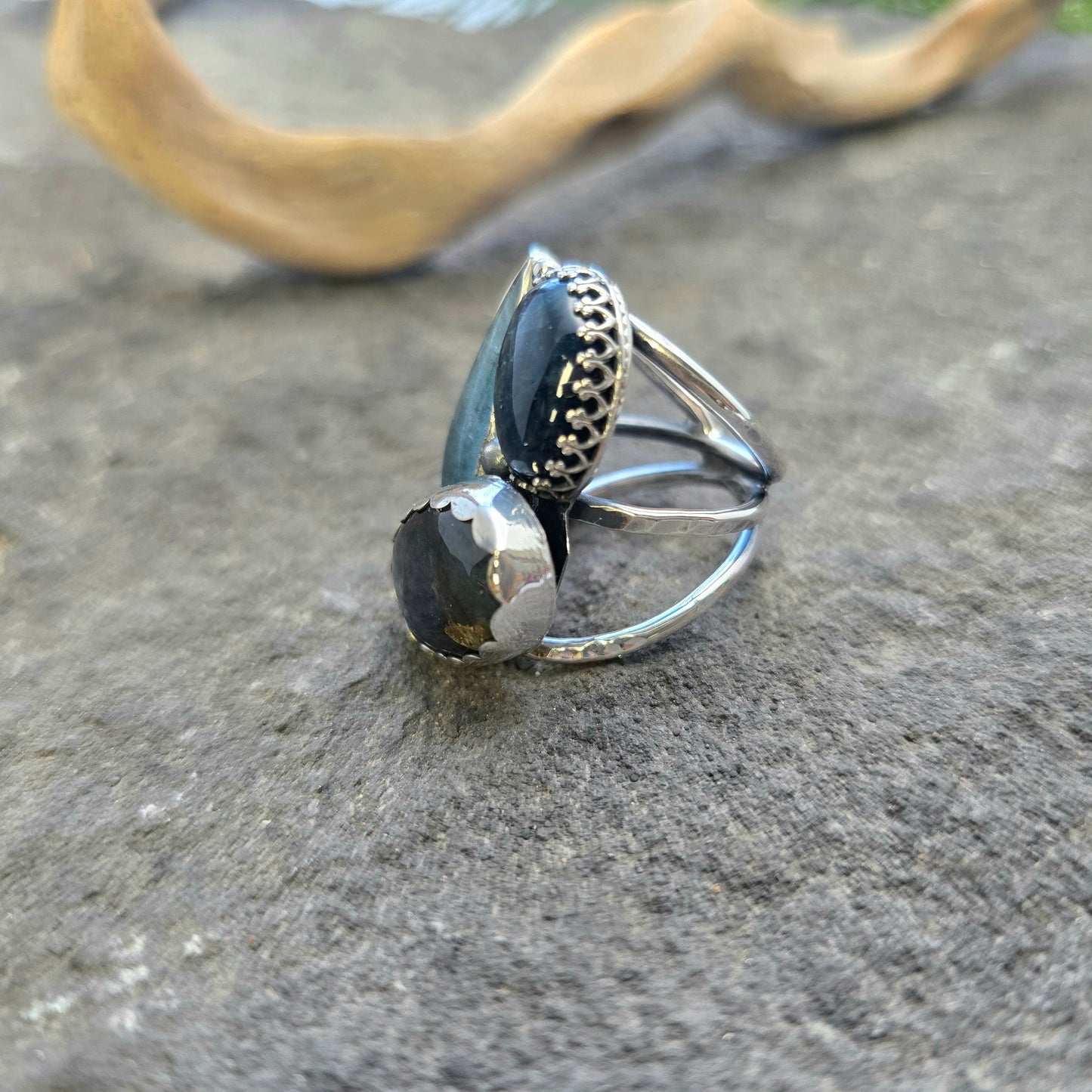 Boulder Ridge Blues Triple Band Statement Ring in Sterling Silver