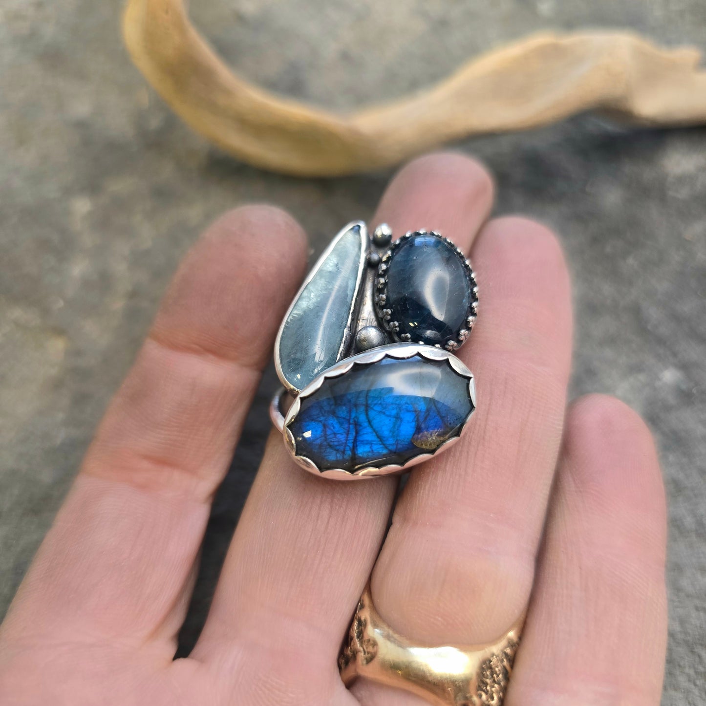 Boulder Ridge Blues Triple Band Statement Ring in Sterling Silver