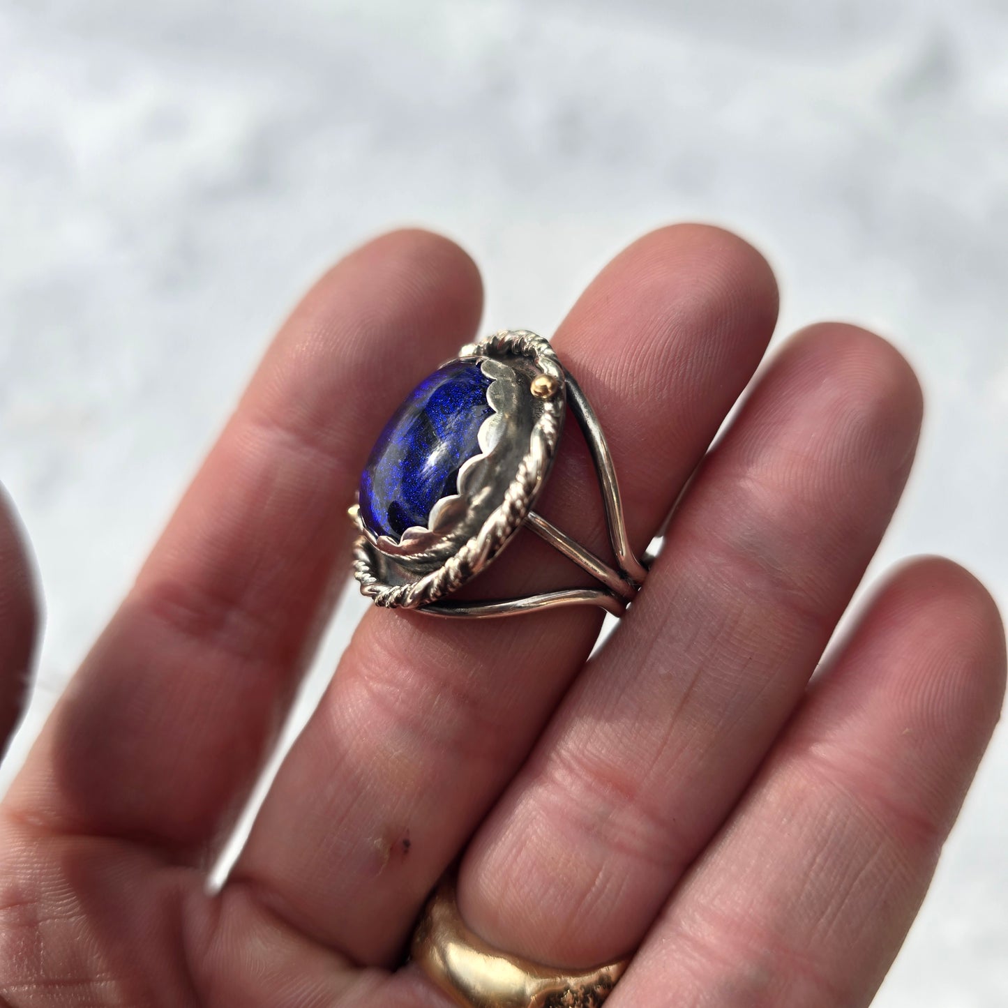 Electric Blue Dichroic Glass Statement Ring in Sterling Silver