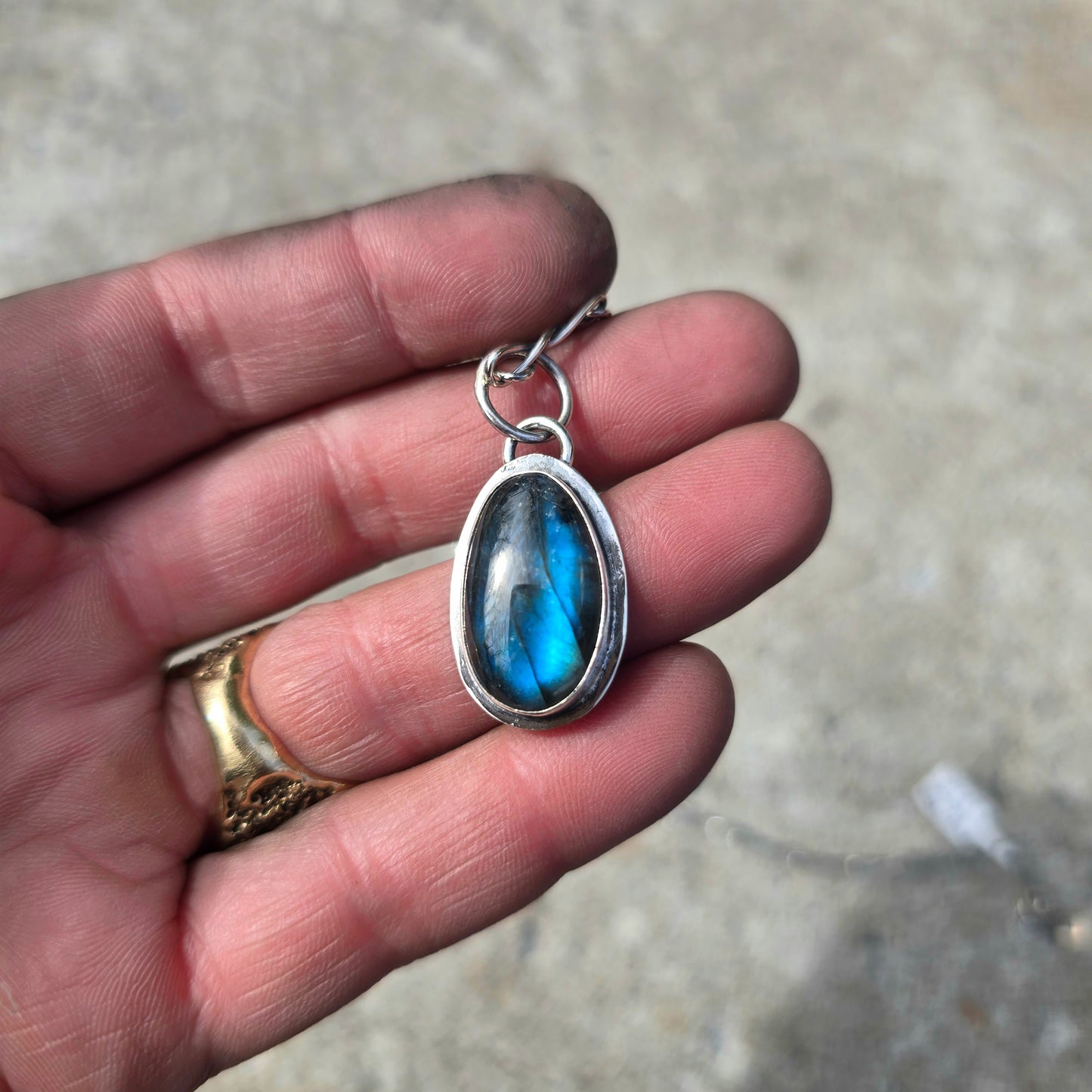Blue Flash Labradorite Pendant in Hand-Forged Sterling Silver