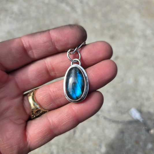 Blue Flash Labradorite Pendant in Hand-Forged Sterling Silver