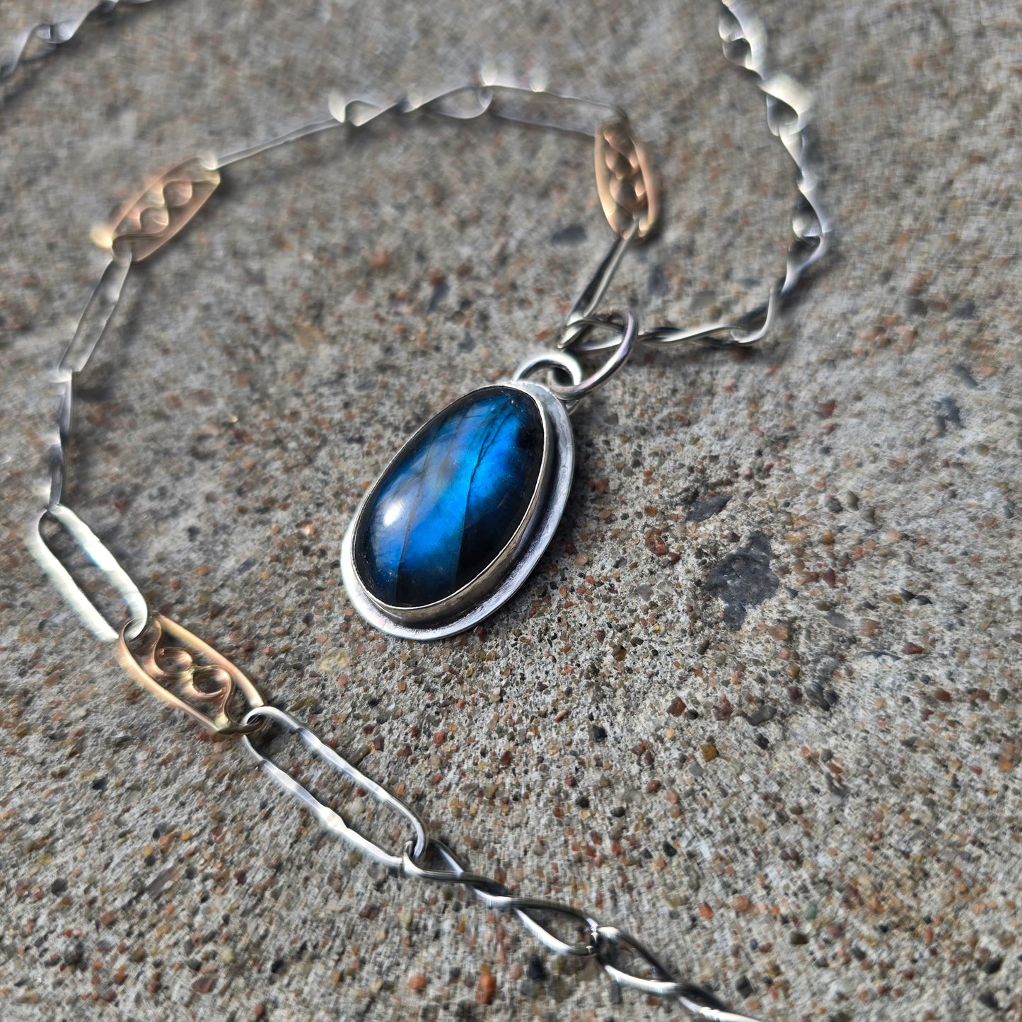 Blue Flash Labradorite Pendant in Hand-Forged Sterling Silver