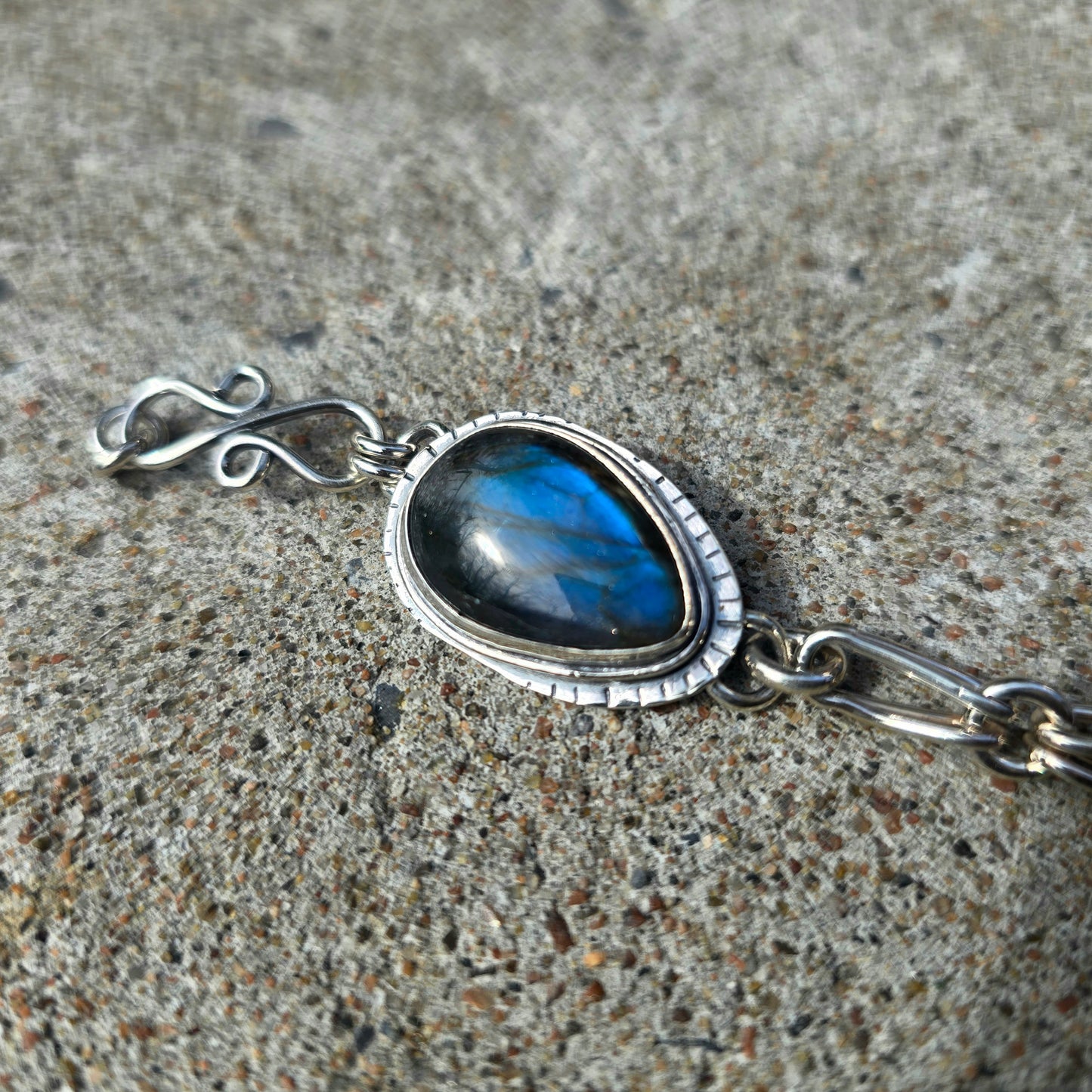 Blue Flash Labradorite Chain Link Bracelet — One-of-a-Kind Bench-Forged Sterling Silver