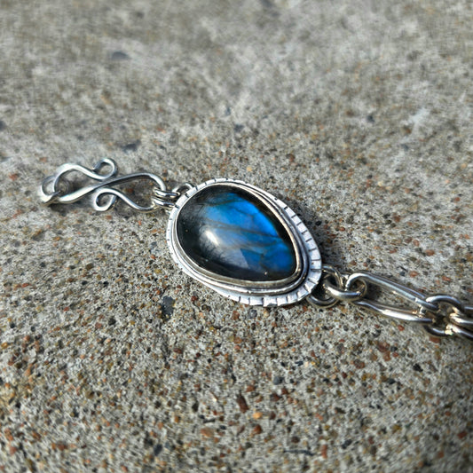 Blue Flash Labradorite Chain Link Bracelet — One-of-a-Kind Bench-Forged Sterling Silver