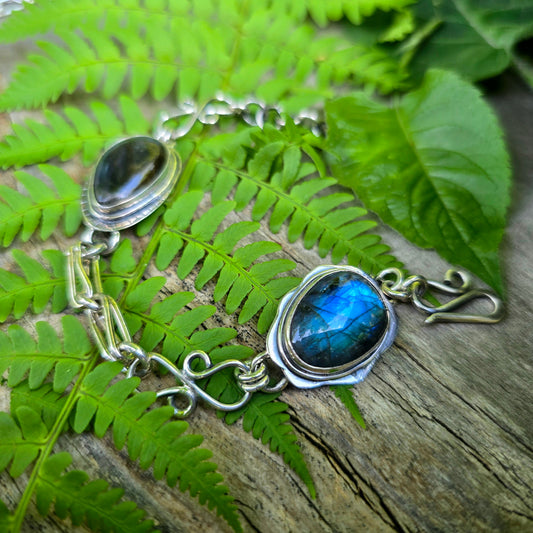 Blue Flash Labradorite Chain Link Bracelet — One-of-a-Kind Bench-Forged Sterling Silver