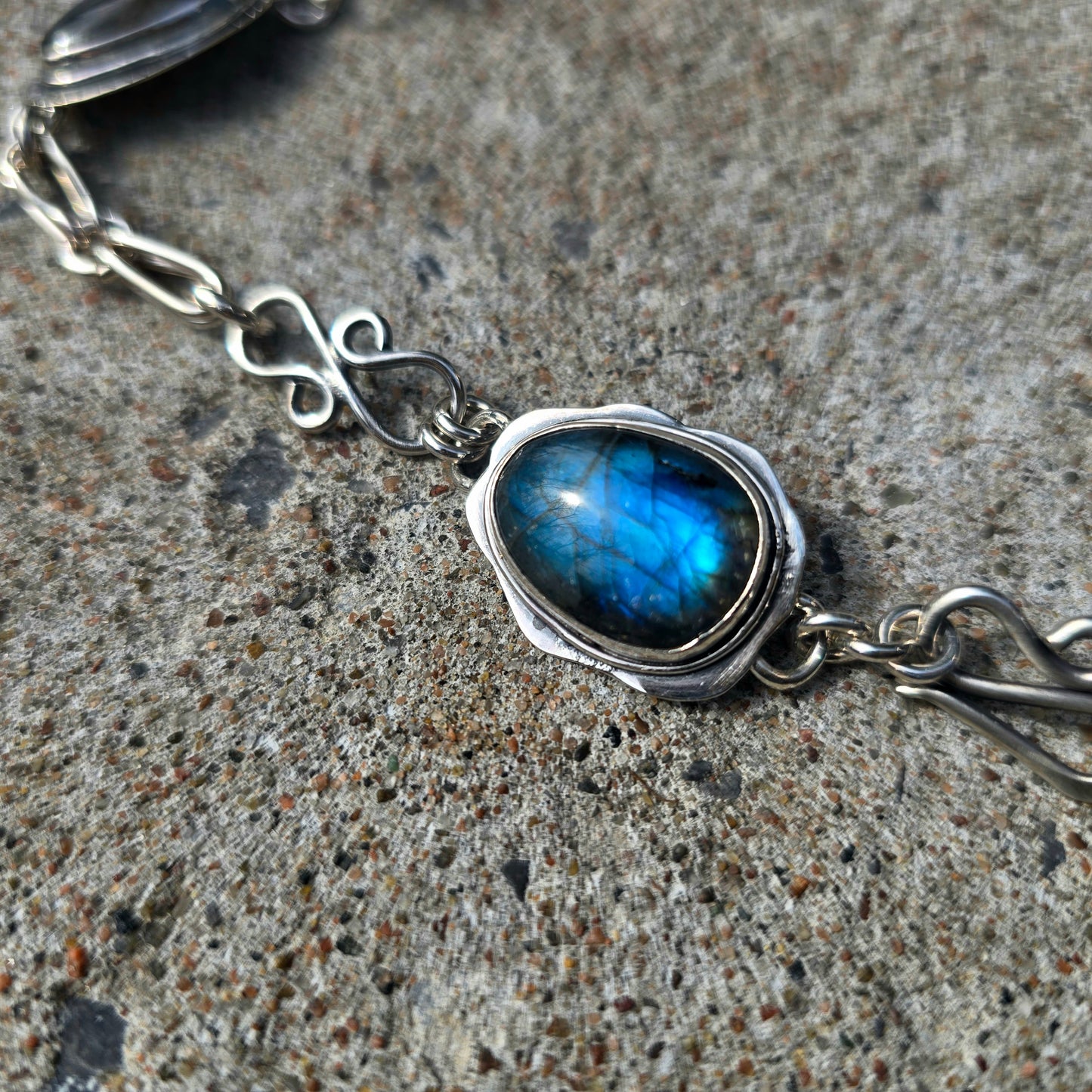 Blue Flash Labradorite Chain Link Bracelet — One-of-a-Kind Bench-Forged Sterling Silver