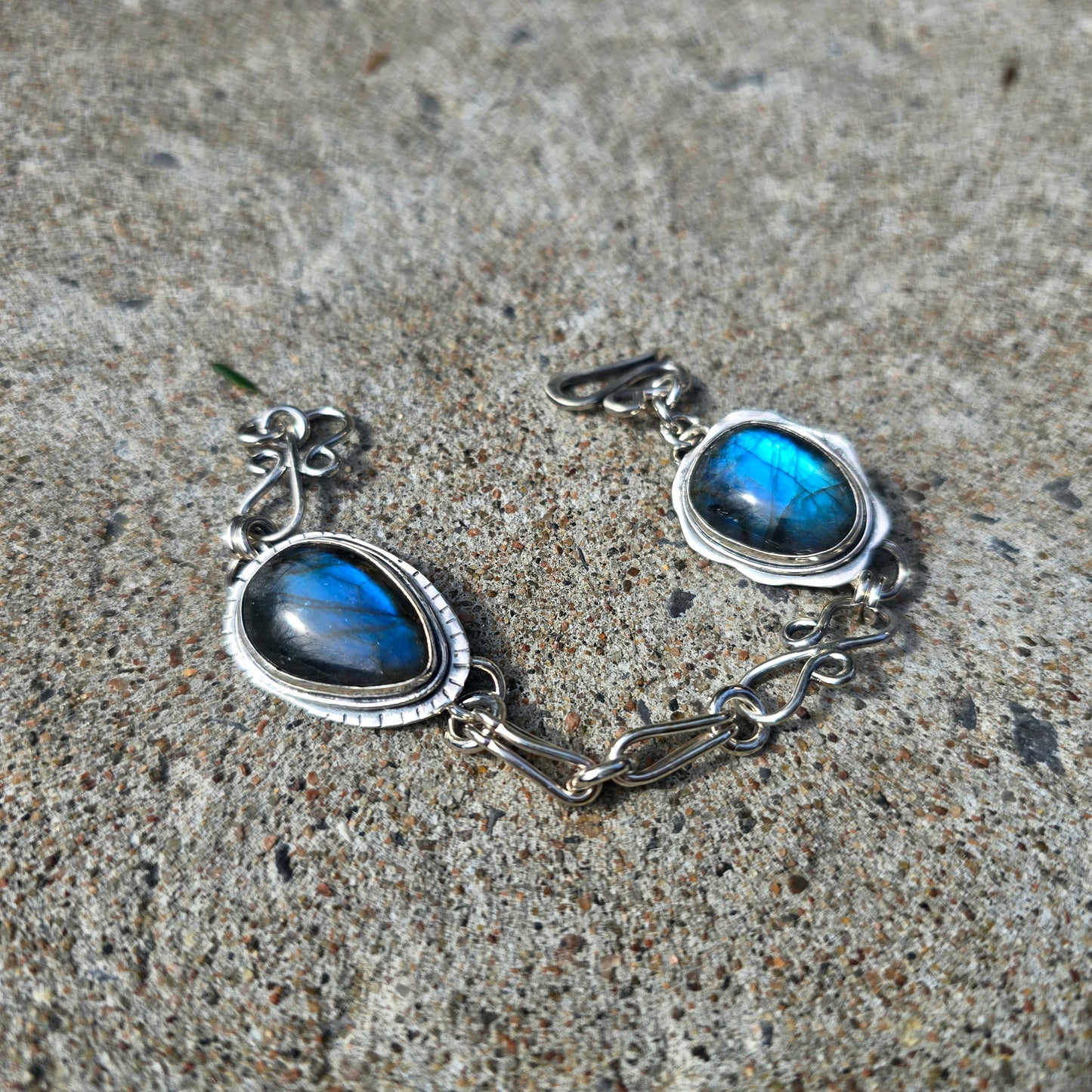 Blue Flash Labradorite Chain Link Bracelet — One-of-a-Kind Bench-Forged Sterling Silver
