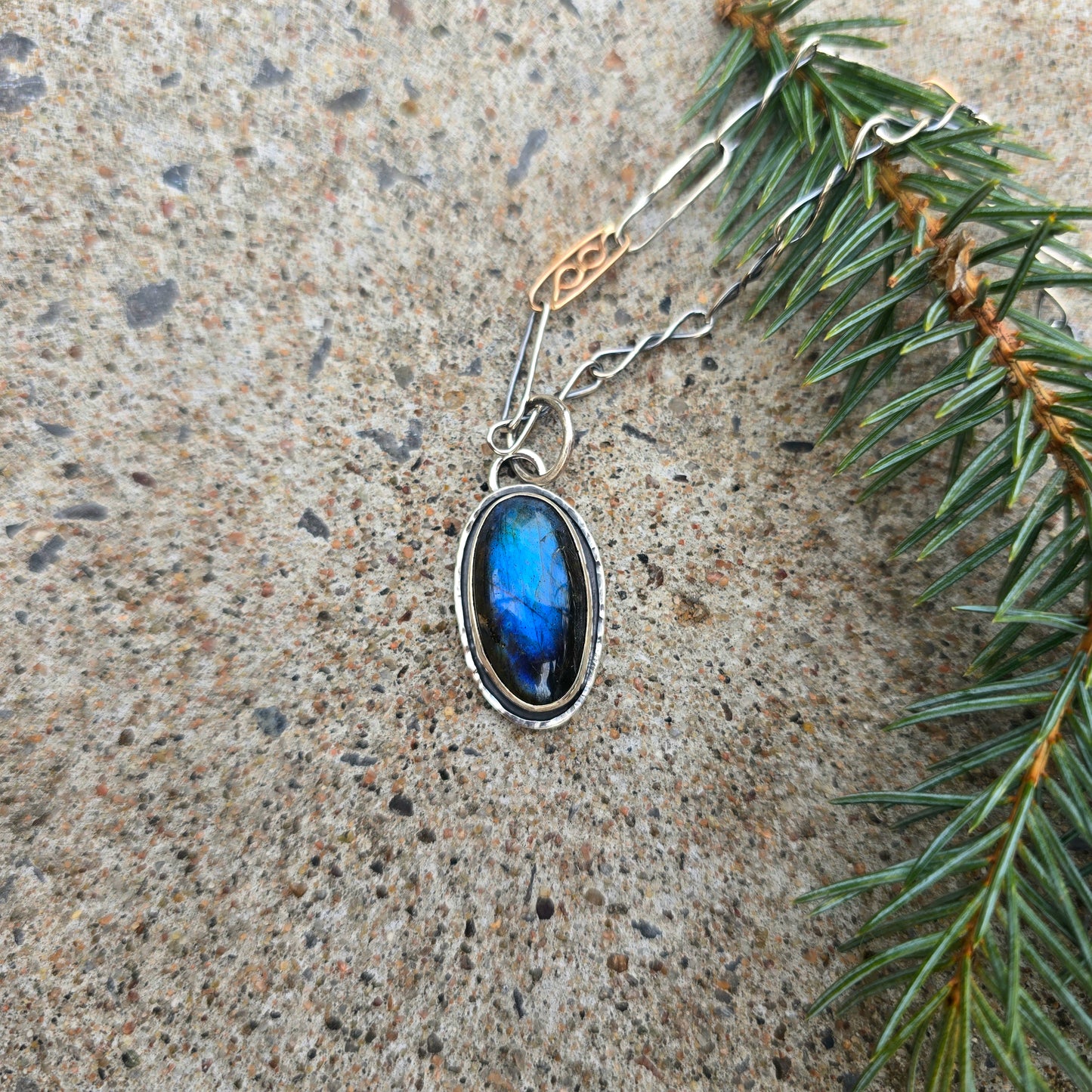 Blue Flash Labradorite Hand-Forged Sterling Silver Pendant