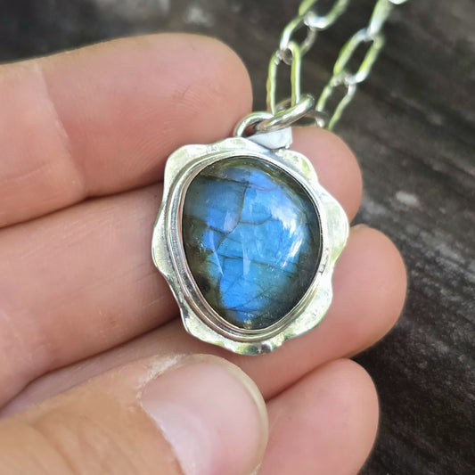 One-of-a-Kind Blue Flash Labradorite Pendant in Sterling Silver