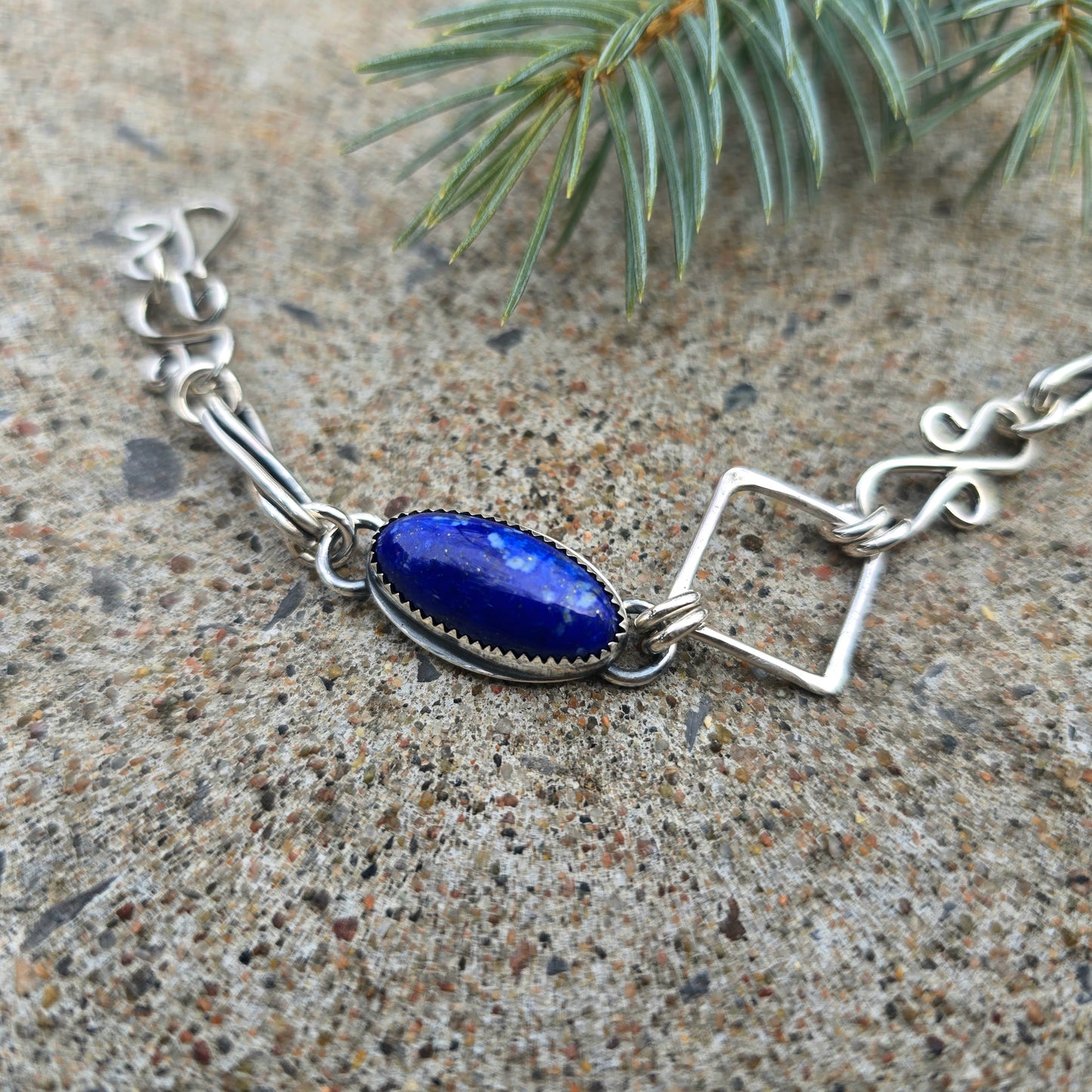 Lapis Lazuli Sterling Silver Chain Link Bracelet