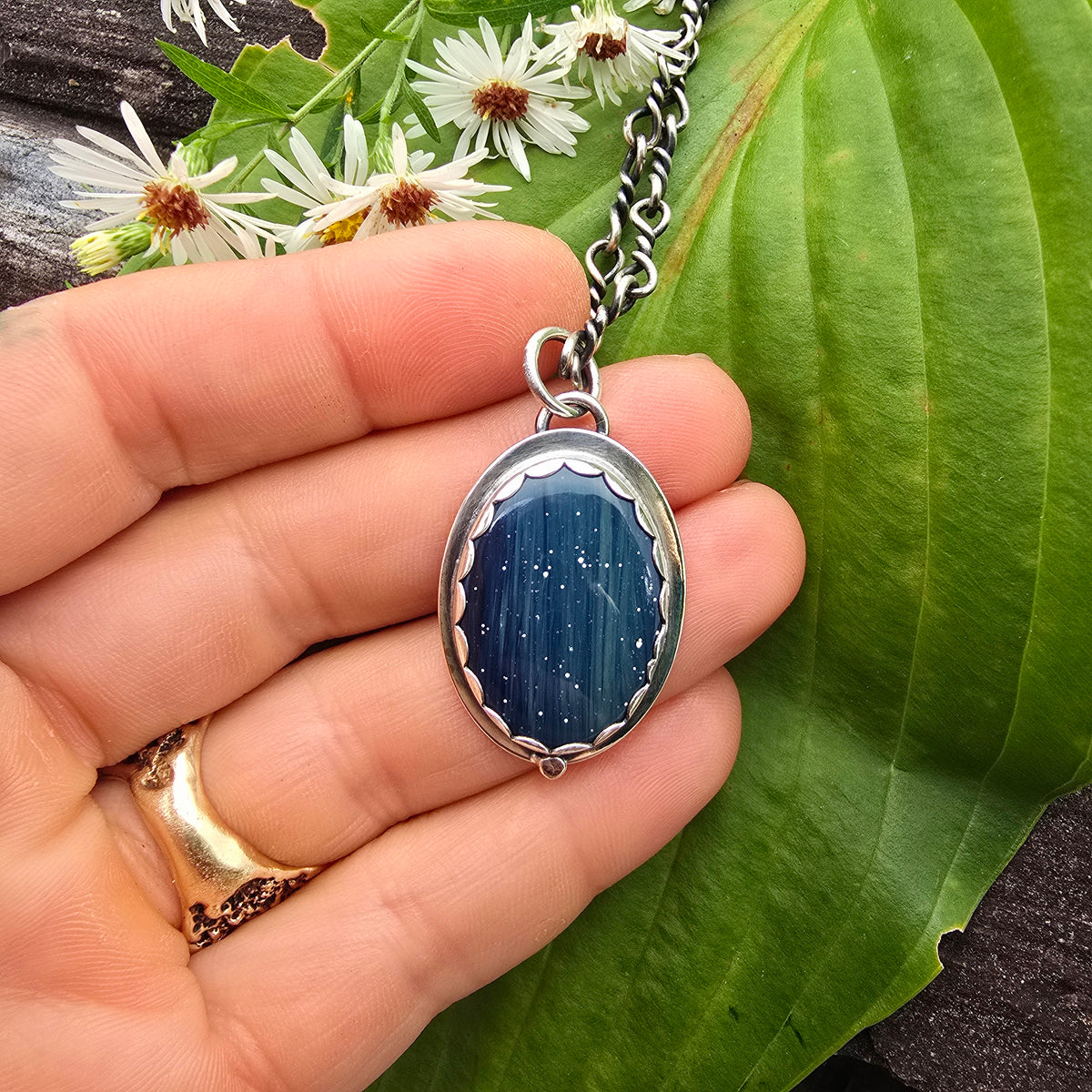 Blue Leland Scalloped-Bezel Sterling Silver Pendant