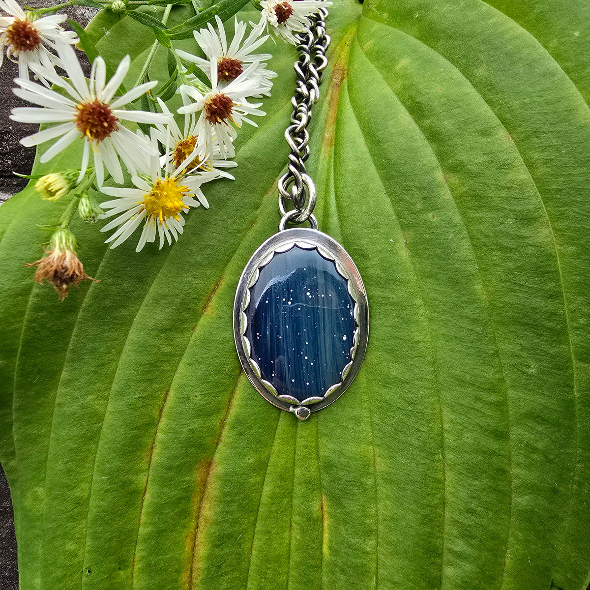 Blue Leland Scalloped-Bezel Sterling Silver Pendant
