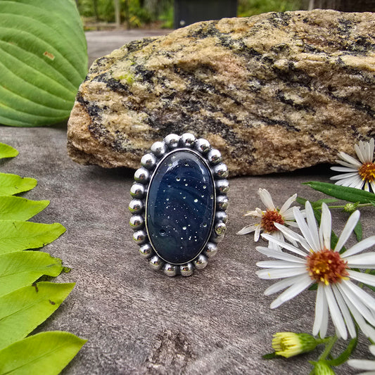 Blue Leland Beaded Double-Shank Sterling Silver Ring