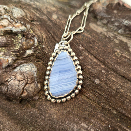 Big Bead Periwinkle Agate Sterling Silver Pendant