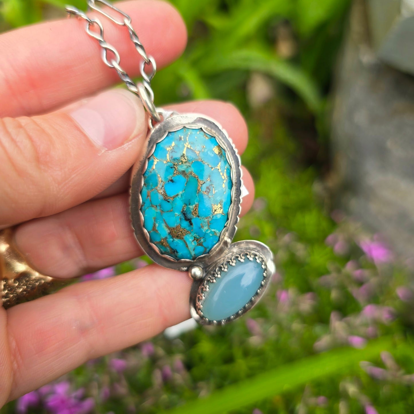 Double Blues Hand-Forged Sterling Silver Pendant
