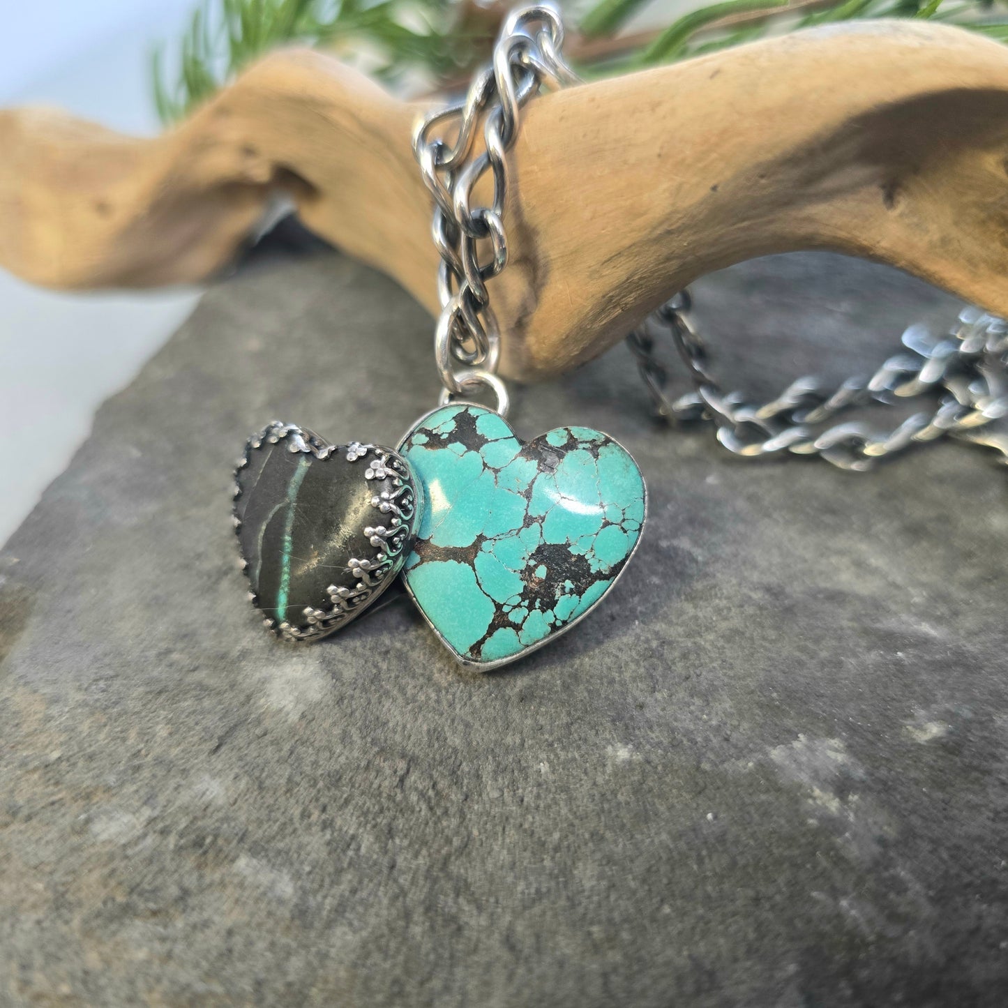 Boulder Ridge Black Jack Turquoise Heart Sterling Silver Pendant