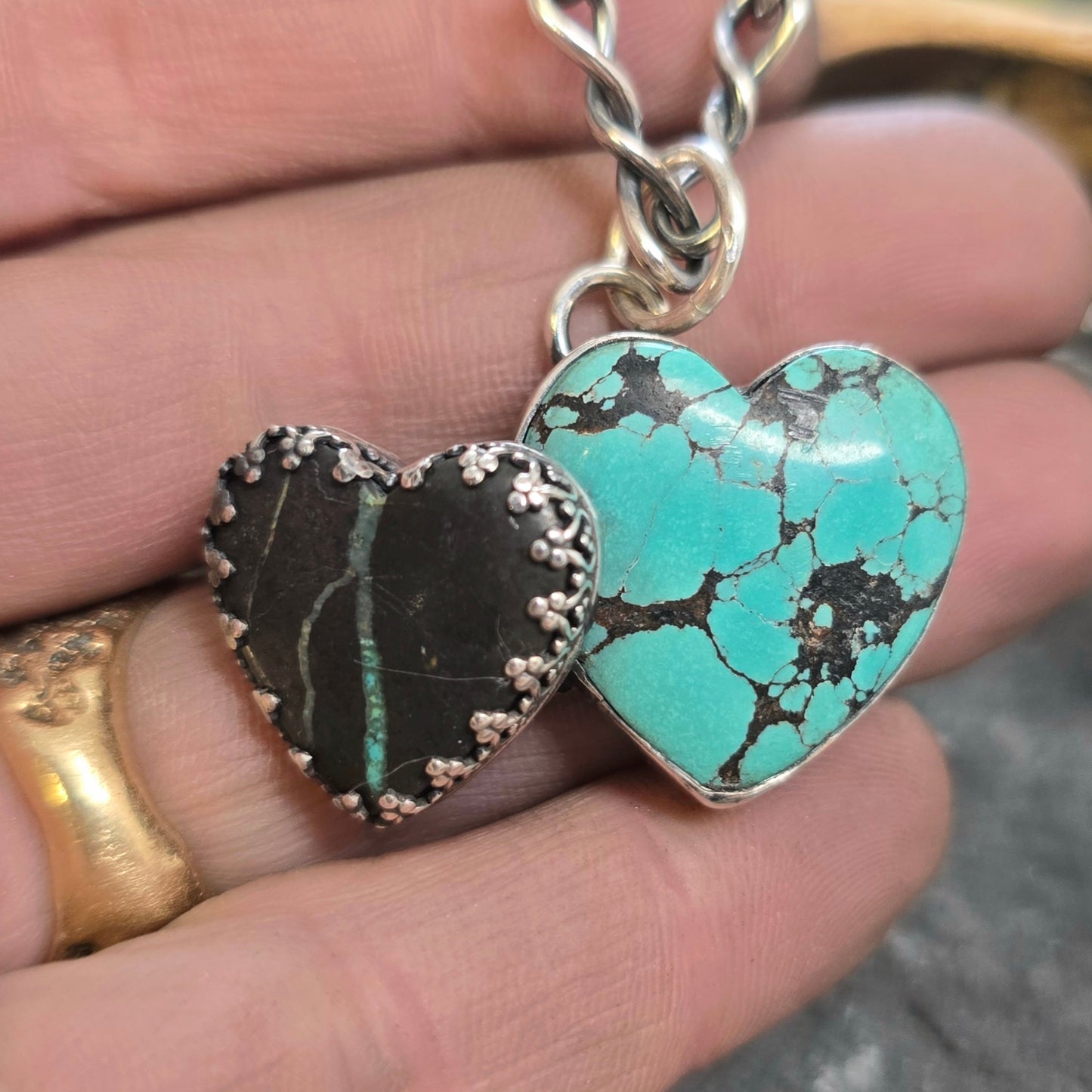 Boulder Ridge Black Jack Turquoise Heart Sterling Silver Pendant