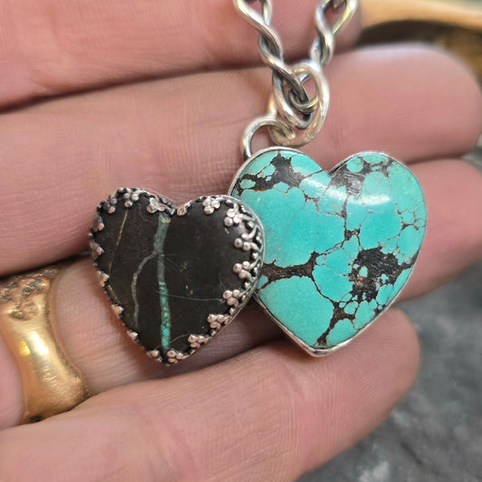 Boulder Ridge Black Jack Turquoise Heart Sterling Silver Pendant