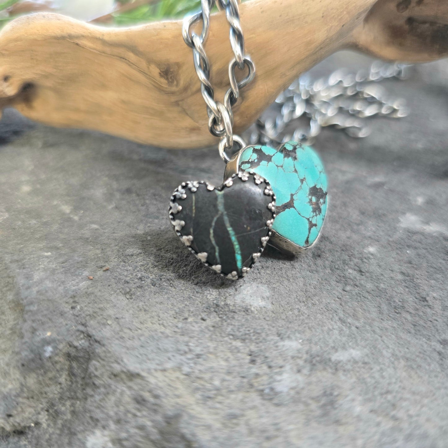 Boulder Ridge Black Jack Turquoise Heart Sterling Silver Pendant