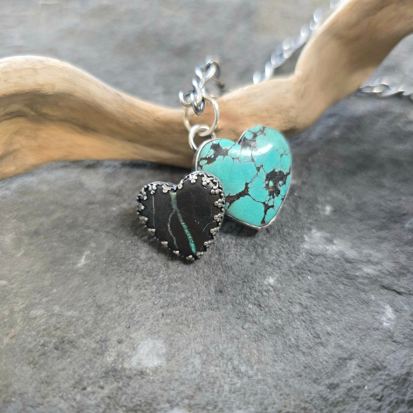 Boulder Ridge Black Jack Turquoise Heart Sterling Silver Pendant