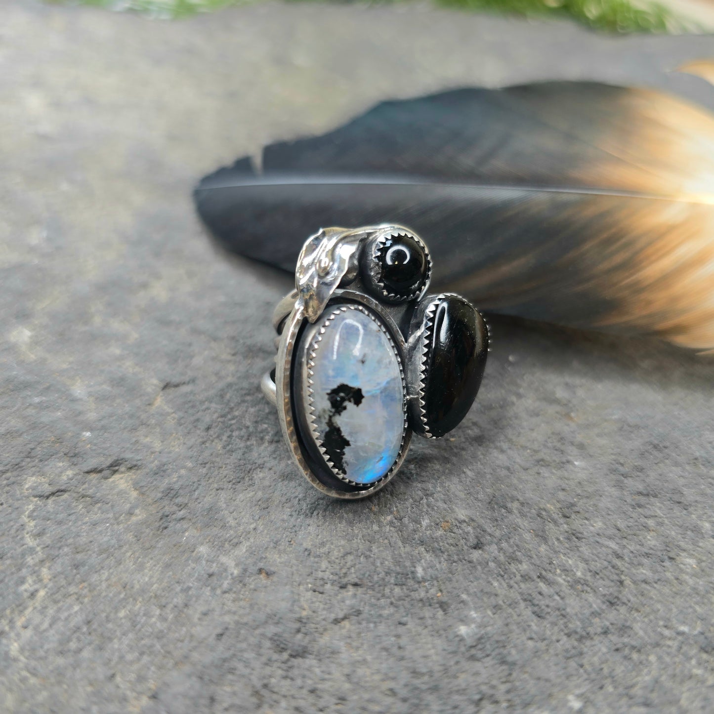 Boulder Ridge Moonstone & Black Stone Sterling Silver Ring