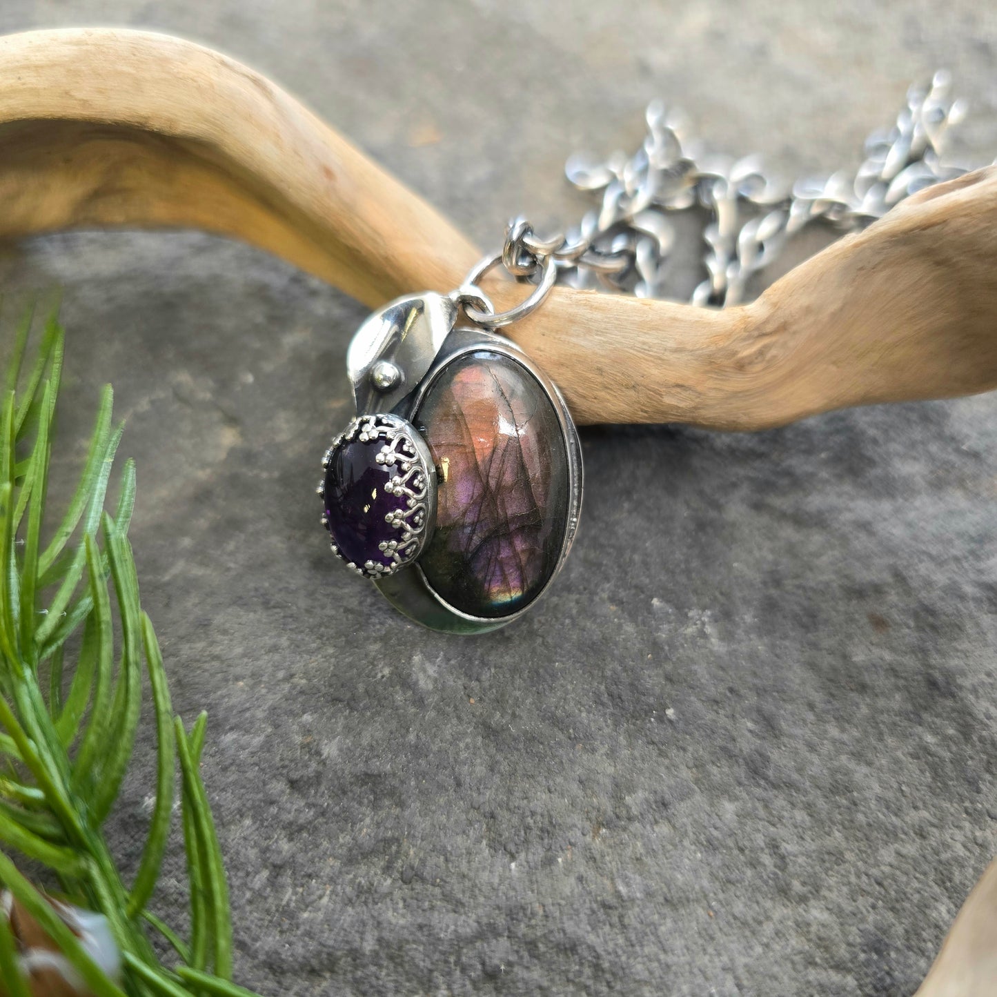 Boulder Ridge Purple Labradorite & Amethyst Sterling Silver Pendant