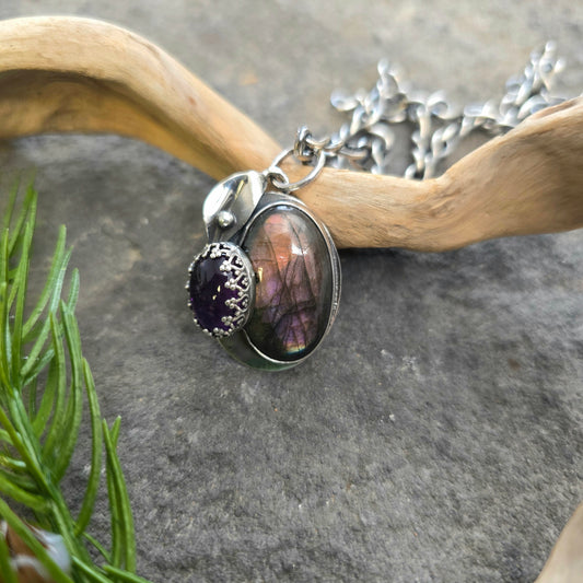 Boulder Ridge Purple Labradorite & Amethyst Sterling Silver Pendant