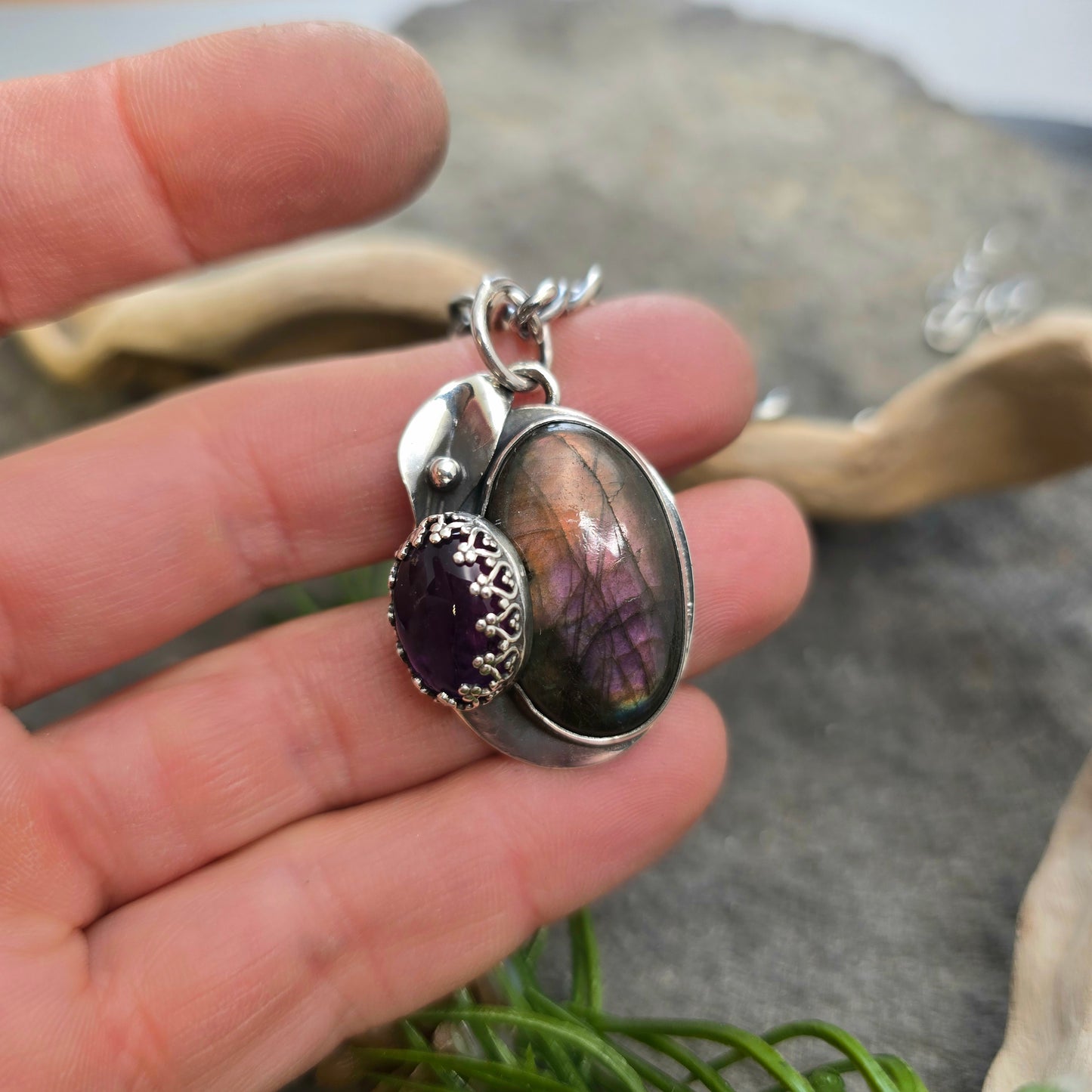 Boulder Ridge Purple Labradorite & Amethyst Sterling Silver Pendant
