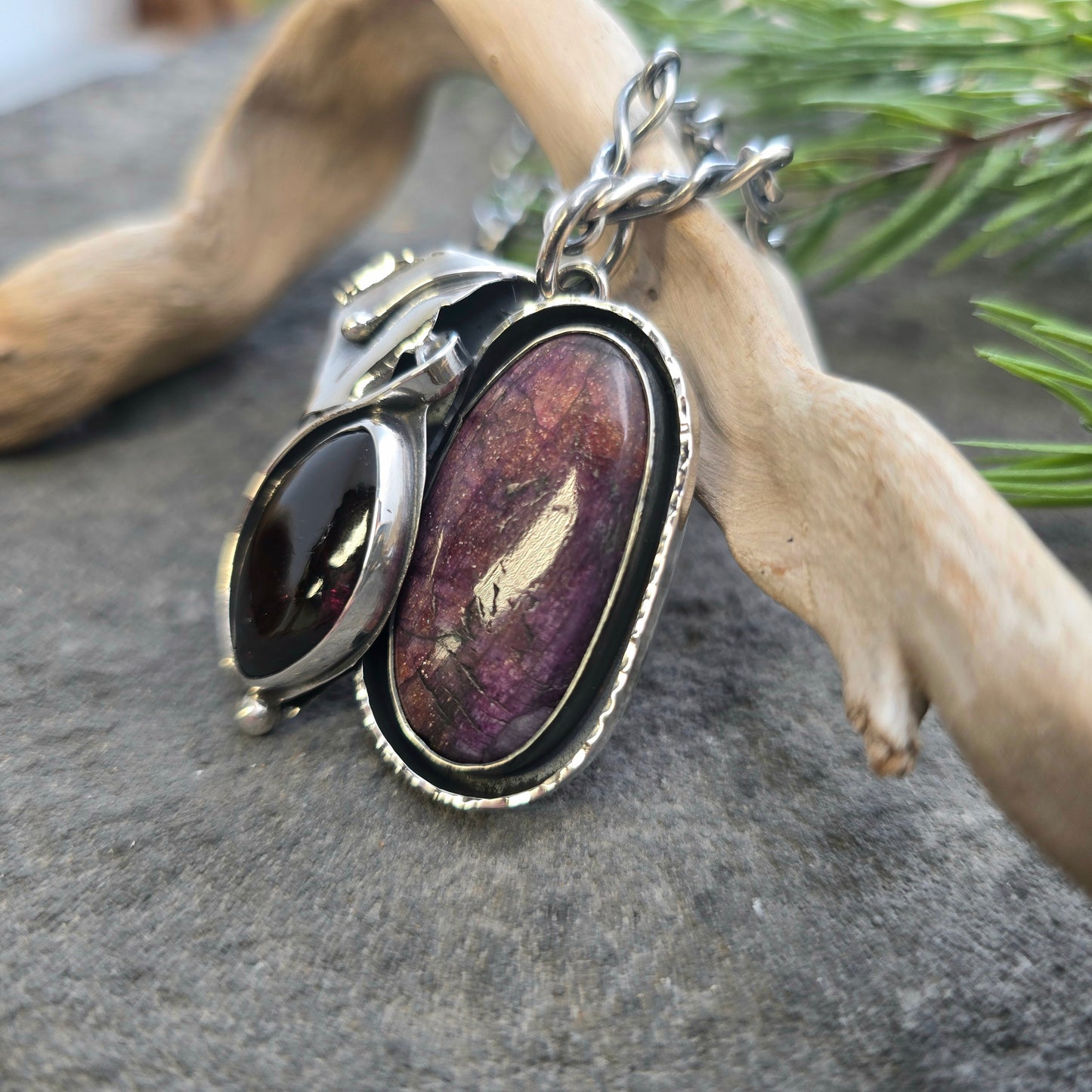 Boulder Ridge Sunstone & Garnet Sterling Silver Pendant
