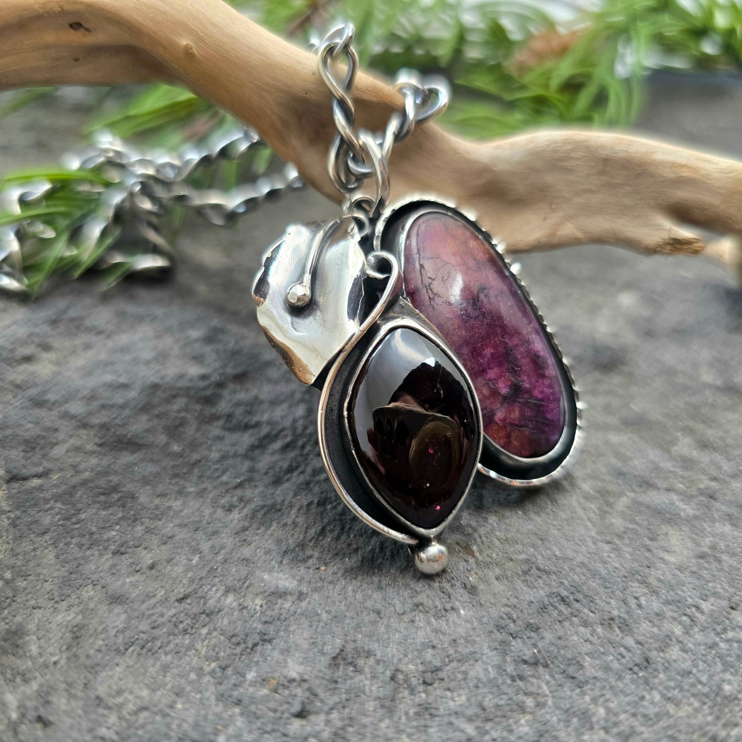 Boulder Ridge Sunstone & Garnet Sterling Silver Pendant