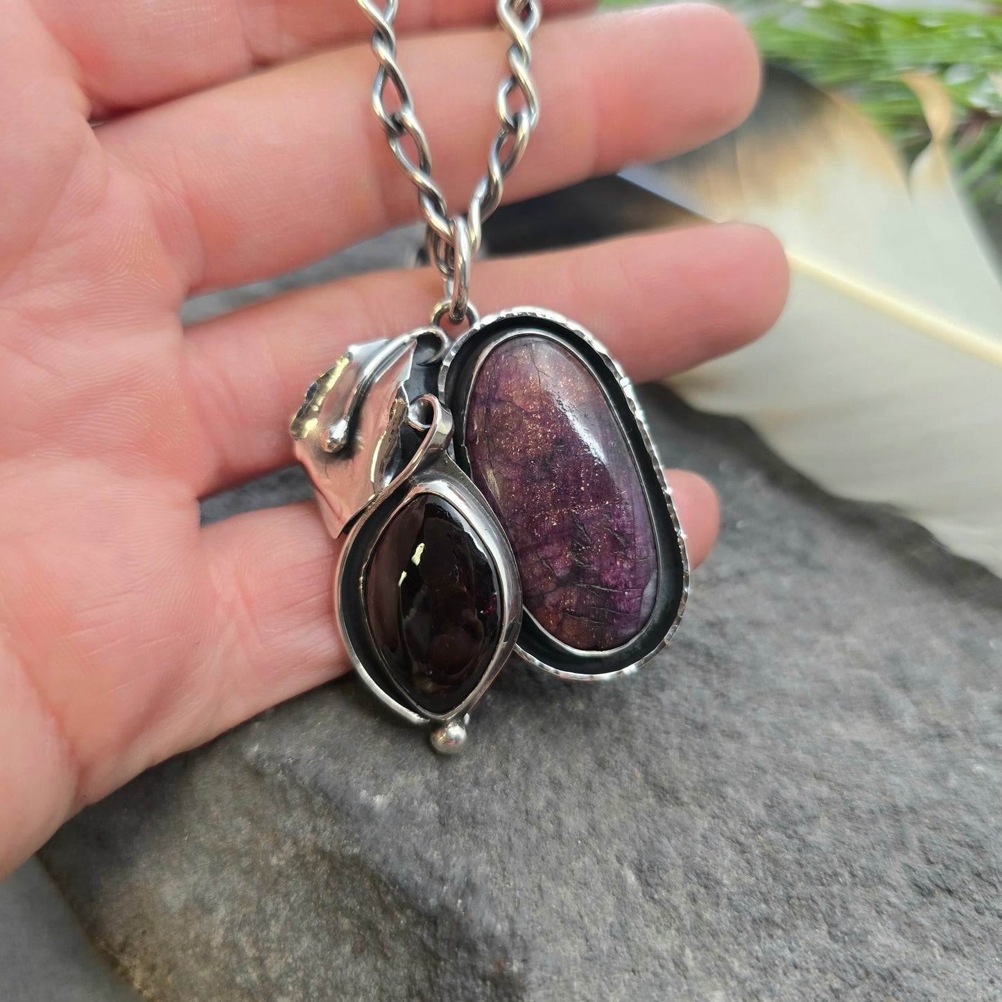 Boulder Ridge Sunstone & Garnet Sterling Silver Pendant
