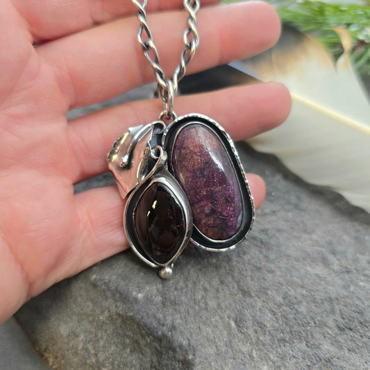 Boulder Ridge Sunstone & Garnet Sterling Silver Pendant