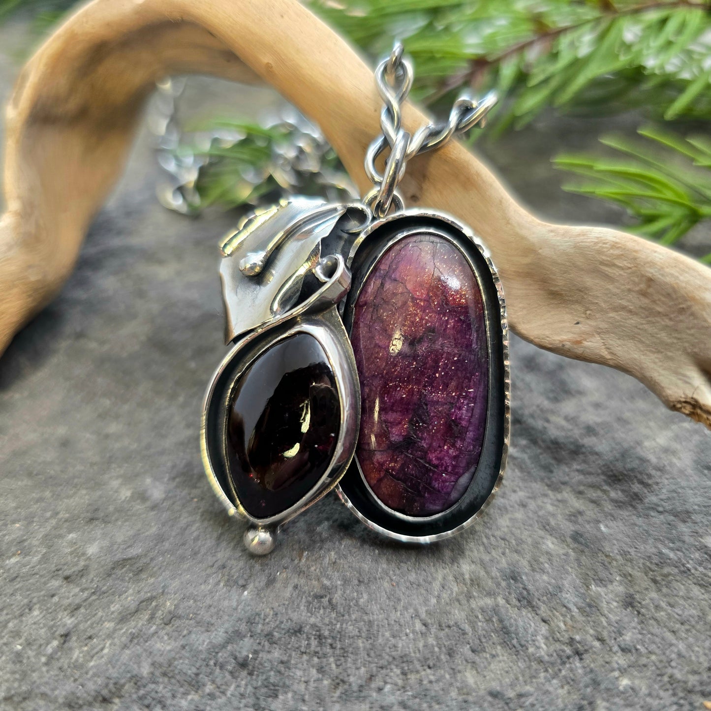 Boulder Ridge Sunstone & Garnet Sterling Silver Pendant