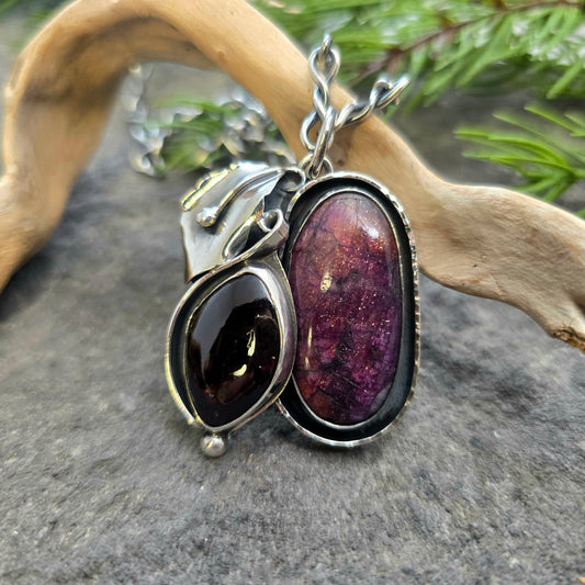 Boulder Ridge Sunstone & Garnet Sterling Silver Pendant
