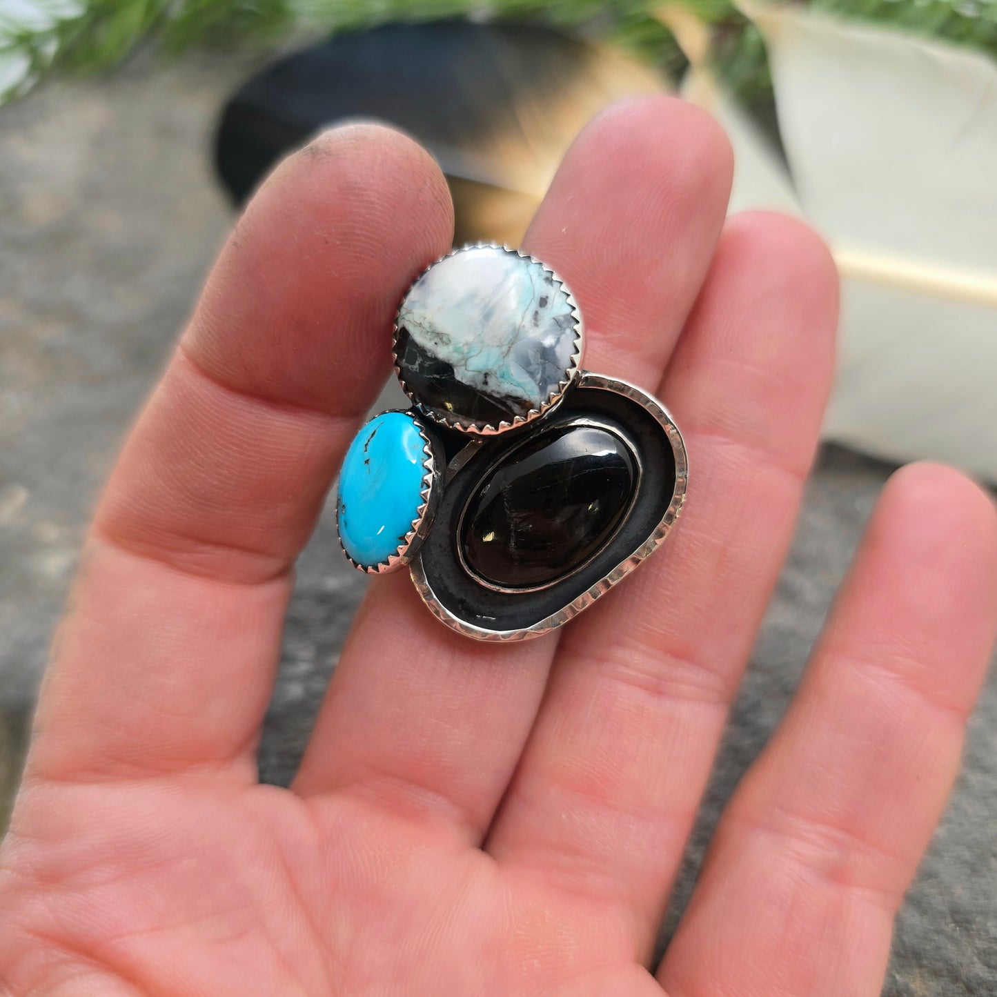 Boulder Ridge Black & Blues Sterling Silver Statement Ring