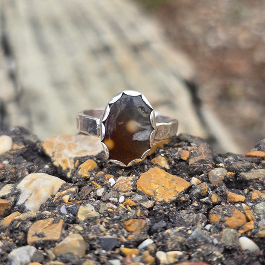 Neutral Ocean Jasper Stacker Ring in Hand-Forged Sterling Silver