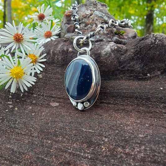 Blue Leland Hammered Bead Sterling Silver Pendant