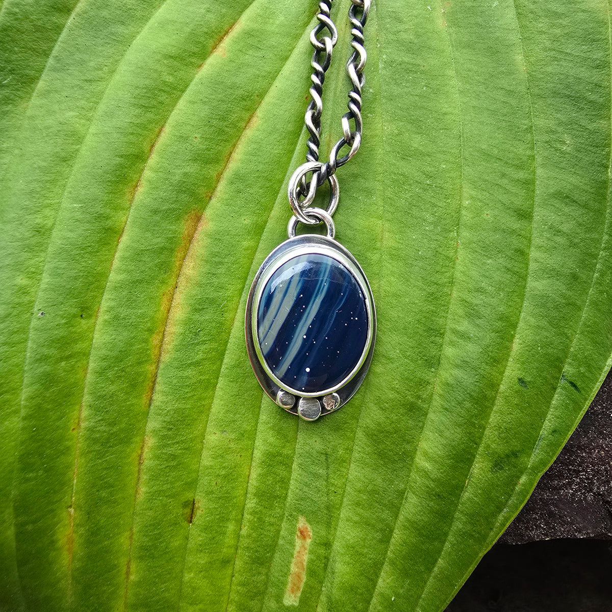 Blue Leland Hammered Bead Sterling Silver Pendant