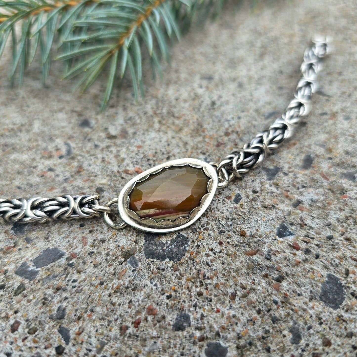 Imperial Jasper Byzantine Sterling Silver Bracelet